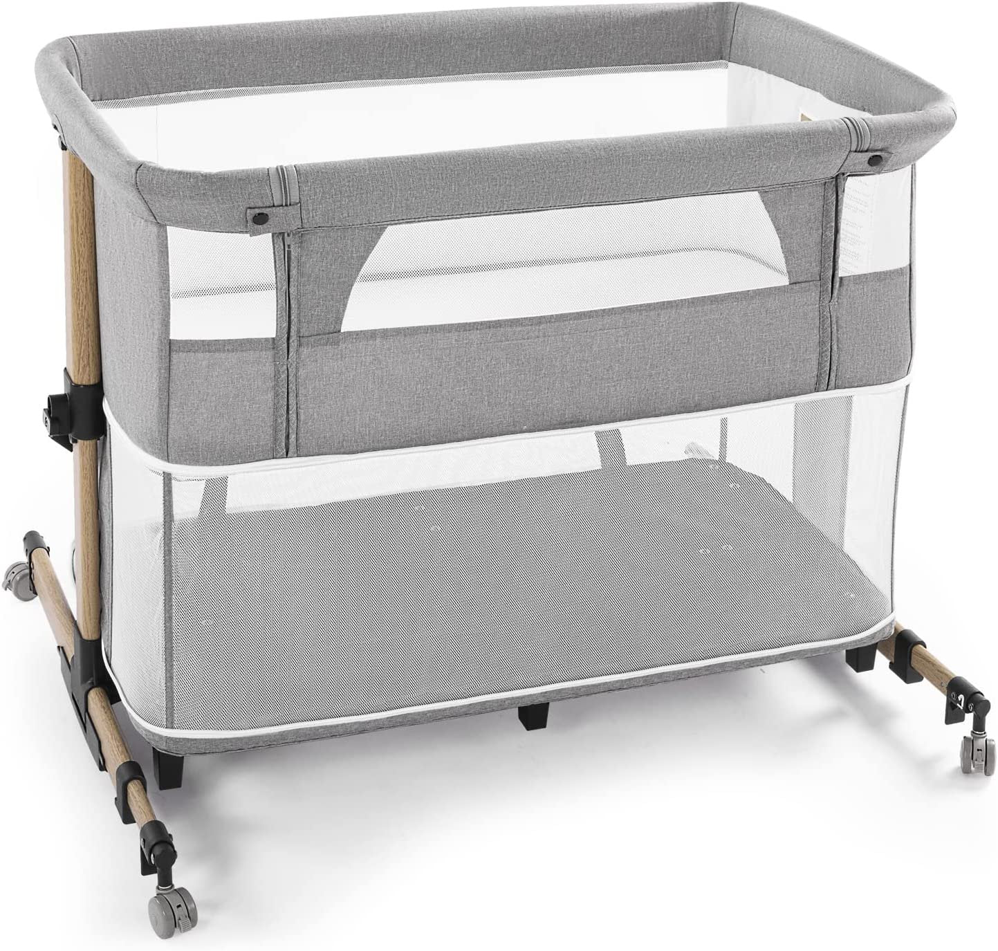 Nordmiex 4 in 1 Baby Bedside Sleeper & Playpen Design with Mattress Included, Easy Folding Travel Baby Crib Height Adjustable