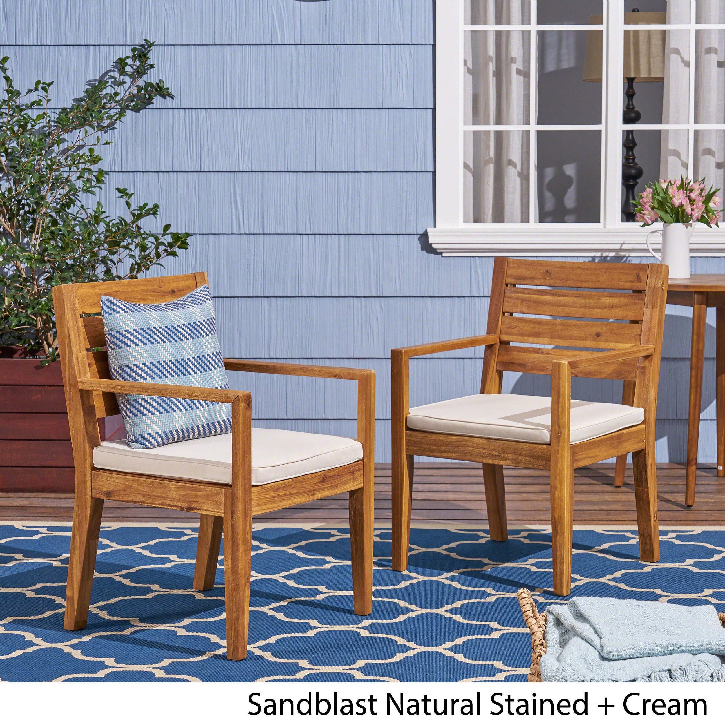 Eric Outdoor Acacia Wood Dining Chairs