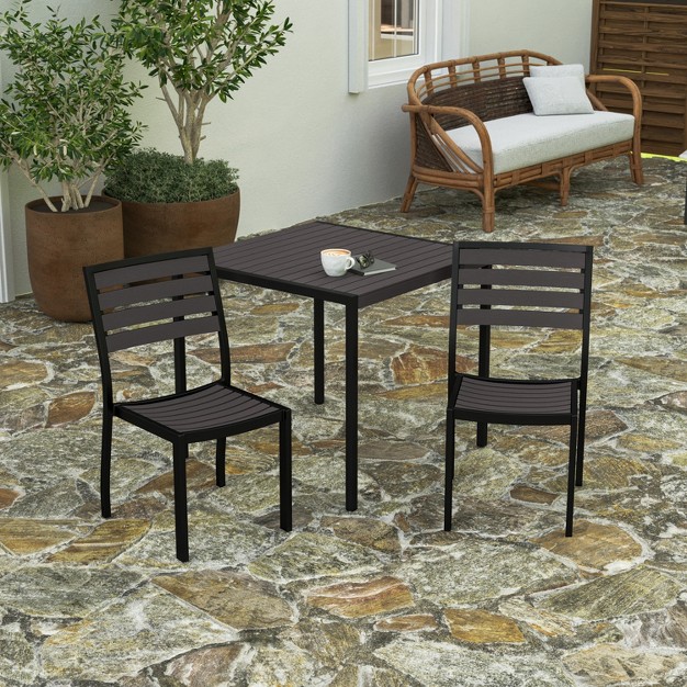 Merrick Lane Outdoor Side Chairs Poly Faux Wood And Metal Patio And Deck Chairs For All weather Use Set Of 2