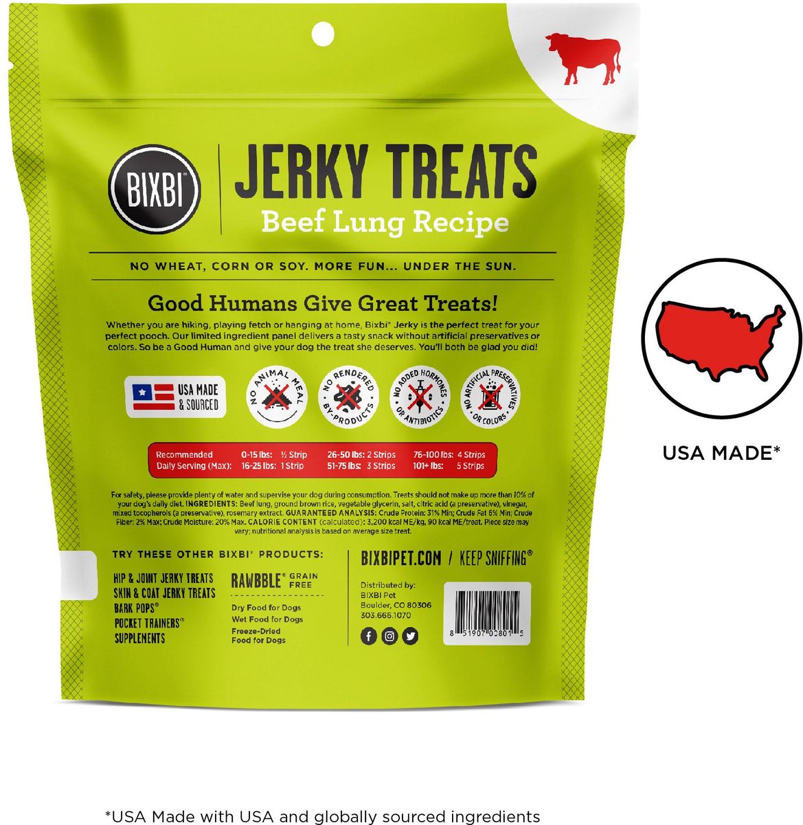 BIXBI Jerky Treats Beef Lung Recipe Dog Treats