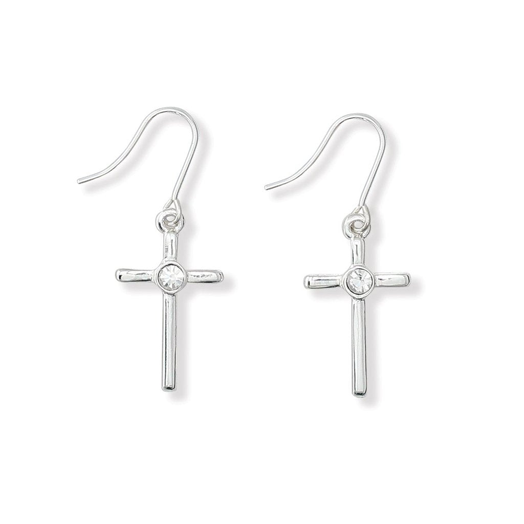 Periwinkle by Barlow  Silver Cross With Crystal Inset Earrings