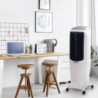 Honeywell 700 CFM 3 Speed Portable Evaporative Cooler for 426 sq.ft. Quiet Low Energy Compact Spot Fan and Humidifier in White TC30PEU