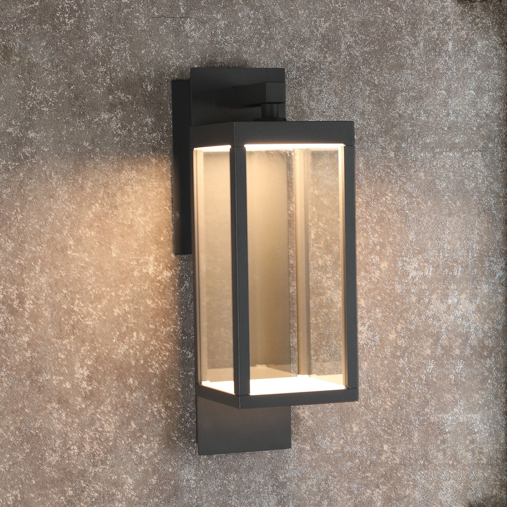 Dusk to Dawn Outdoor Wall Lantern LED Integrated Exterior Light Fixture with photocell and Glass for Porch Entryway Garden