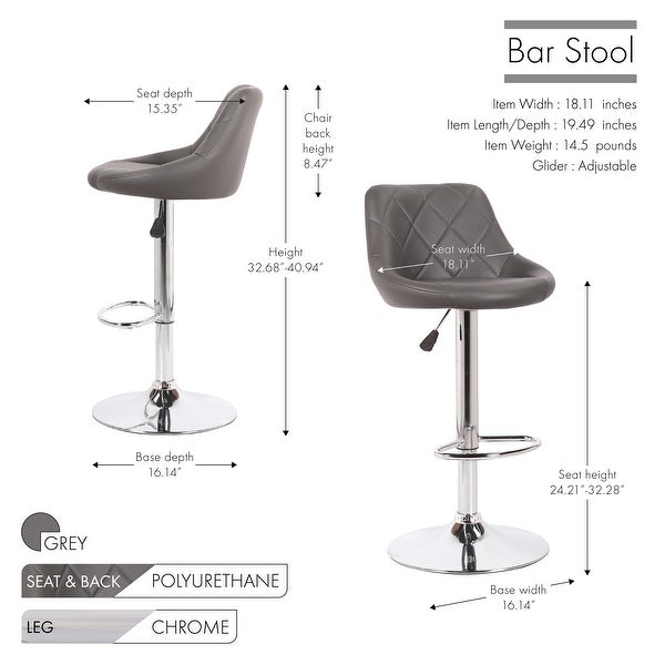 Porthos Home Rea Swivel Adjustable Height Bar Stool， PU Leather， Chrome Base