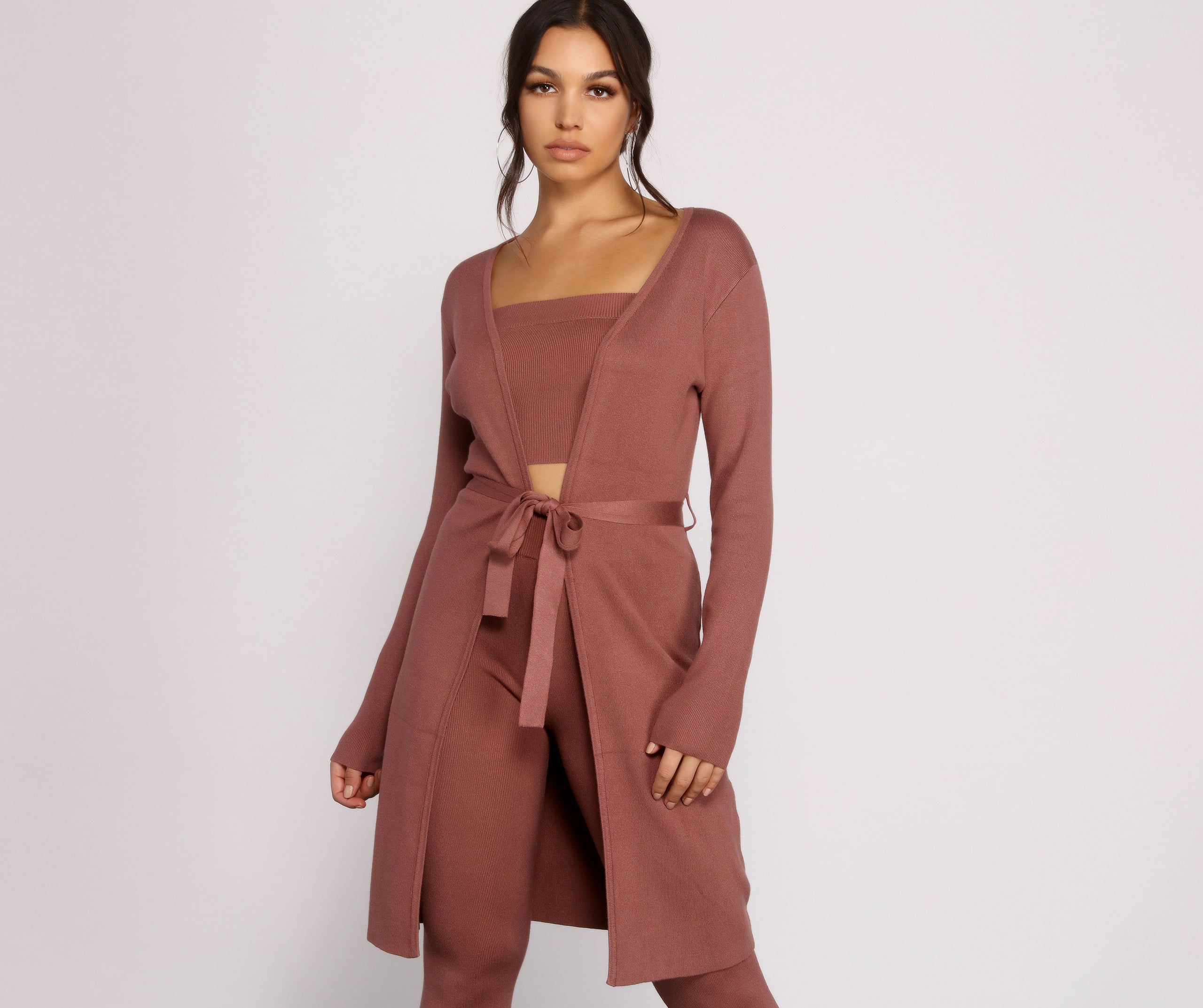 Keeping Knit Casual Tie Waist Duster