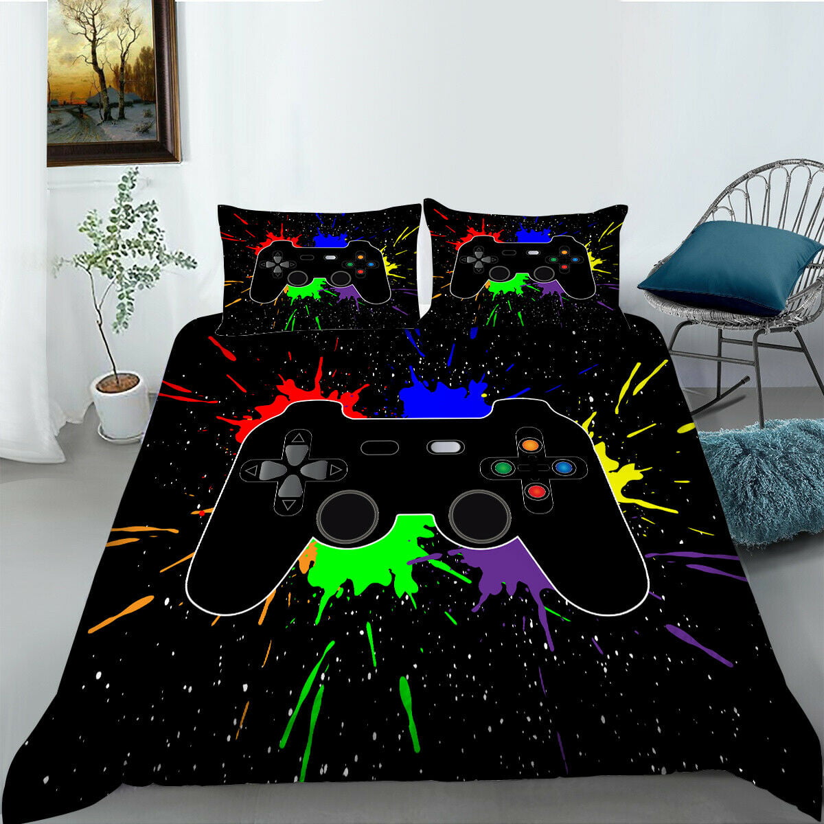 3D Game Pad Printed Duvet Cover Comforter Cover Sets Bedding Set for Kids Boys Children Quilt Covers Suit，California King (98