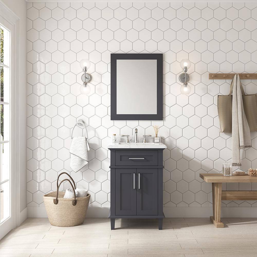 Home Decorators Collection Sonoma 24 in. W x 20 in. D x 34 in. H Bath Vanity in Dark Charcoal with White Carrara Marble Top 9784800270