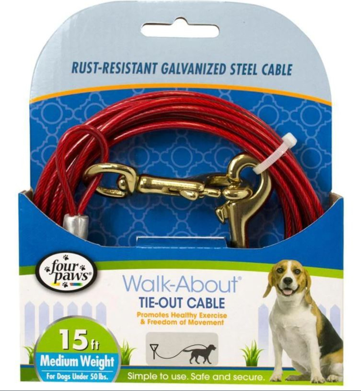 Four Paws Walk-About Tie-Out Cable， Red