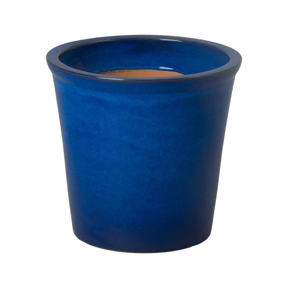 Emissary Pail 13 in. L x 12 in. H Blue Ceramic Round Planter with Drainage Hole 12012BL-3