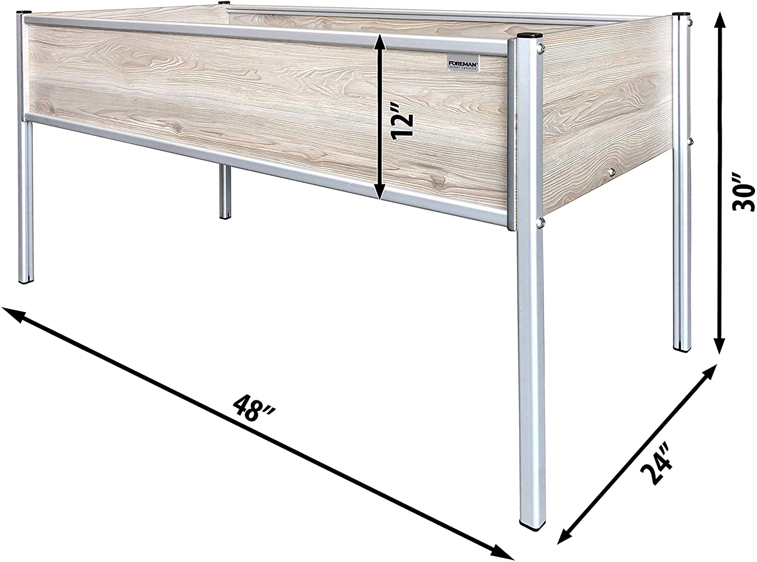 Foreman Raised Garden Bed 48”Lx24”Wx30”H 10 Year Warranty Premium HPL Plastic Wood Grain Aluminum Legs Elevated Planter Box for Backyard Patio Balcony, Callisto