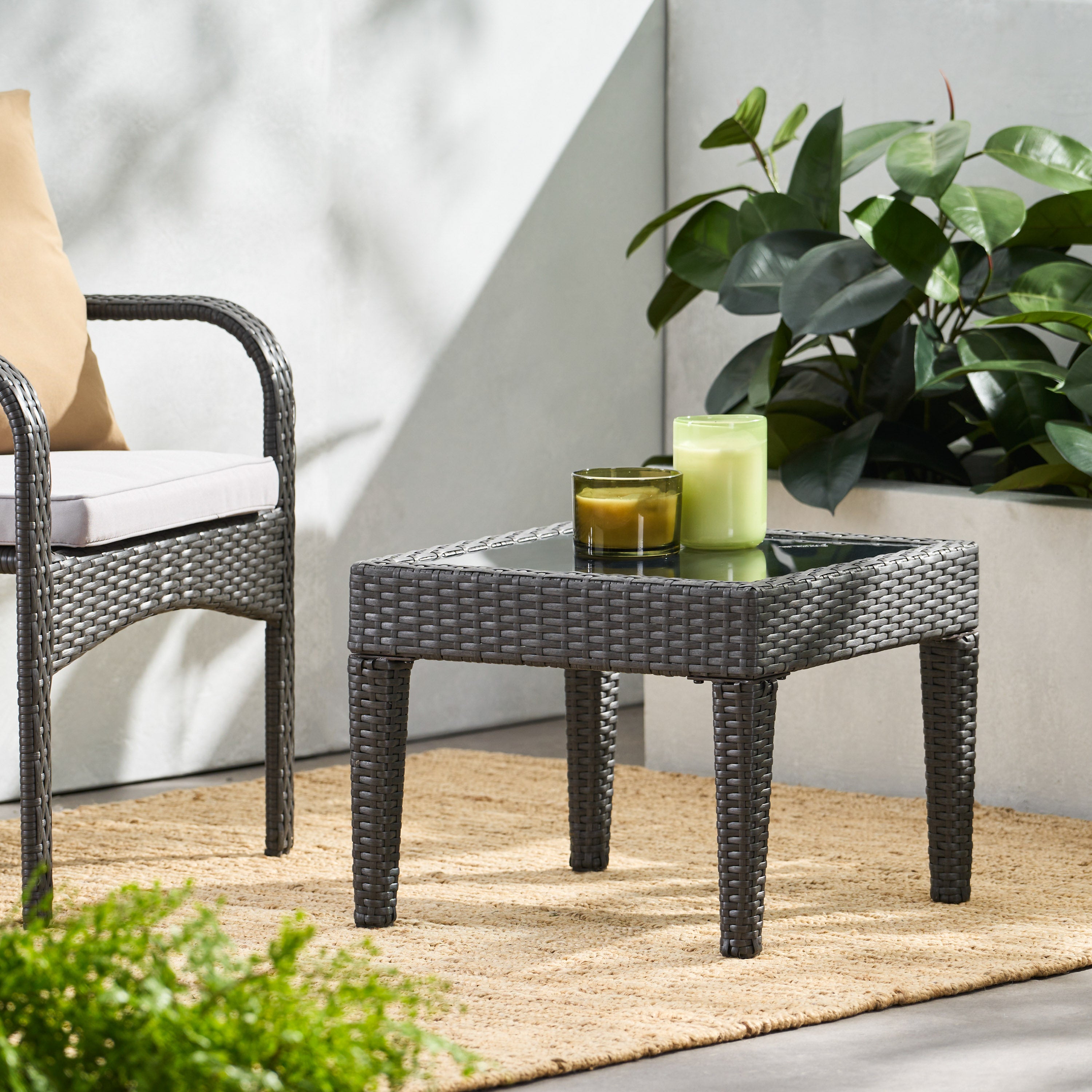 Jermaine Outdoor Brown Wicker Side Table