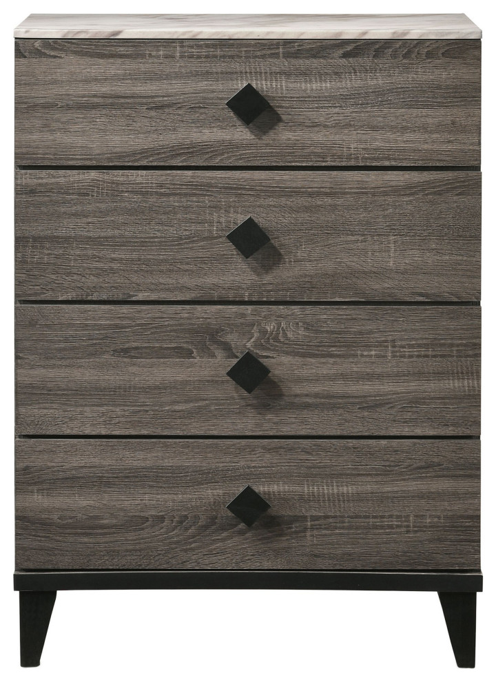 Benzara BM225918 5 Drawer Wooden Chest with Diamond Metal Knobs  Gray/Black   Transitional   Accent Chests And Cabinets   by VirVentures  Houzz