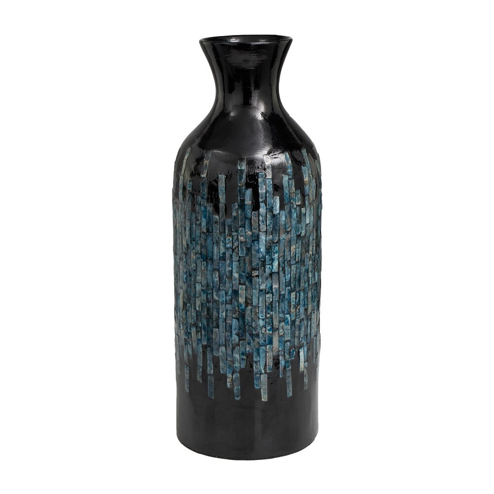 Black Capiz Shell Handmade Vase with Blue Ombre Design