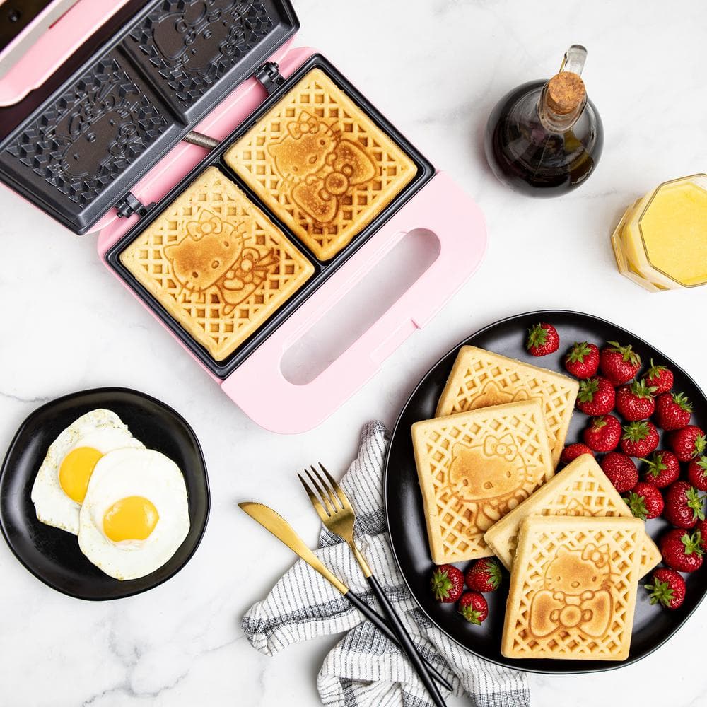 Uncanny Brands Hello Kitty 900-Watt Pink Double-Square American Waffle Maker WM2-KIT-HK1