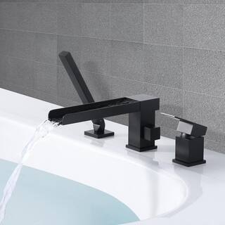 WOWOW Single-Handle Floor-Mount Roman Tub Faucet with Hand Shower in Stainless Steel 3080400B-BHHD