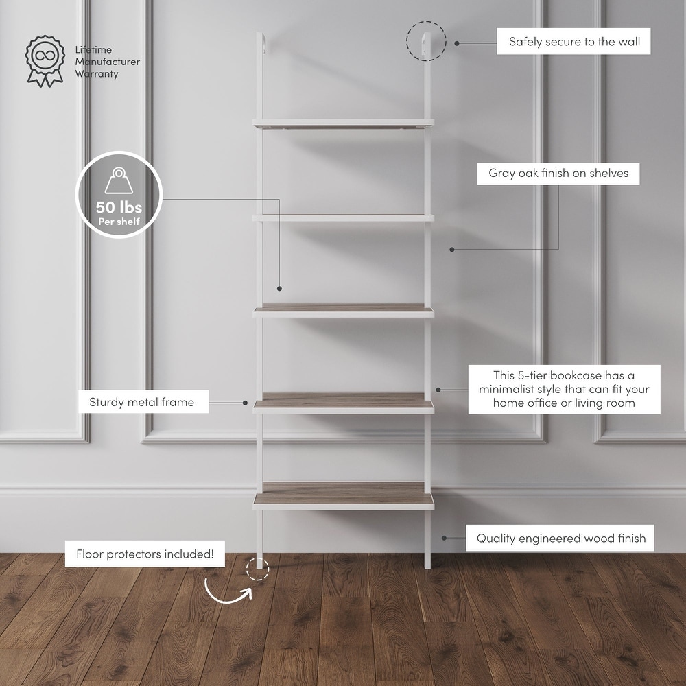 Nathan James Theo 5 Shelf Ladder Bookcase Wood with Metal Frame