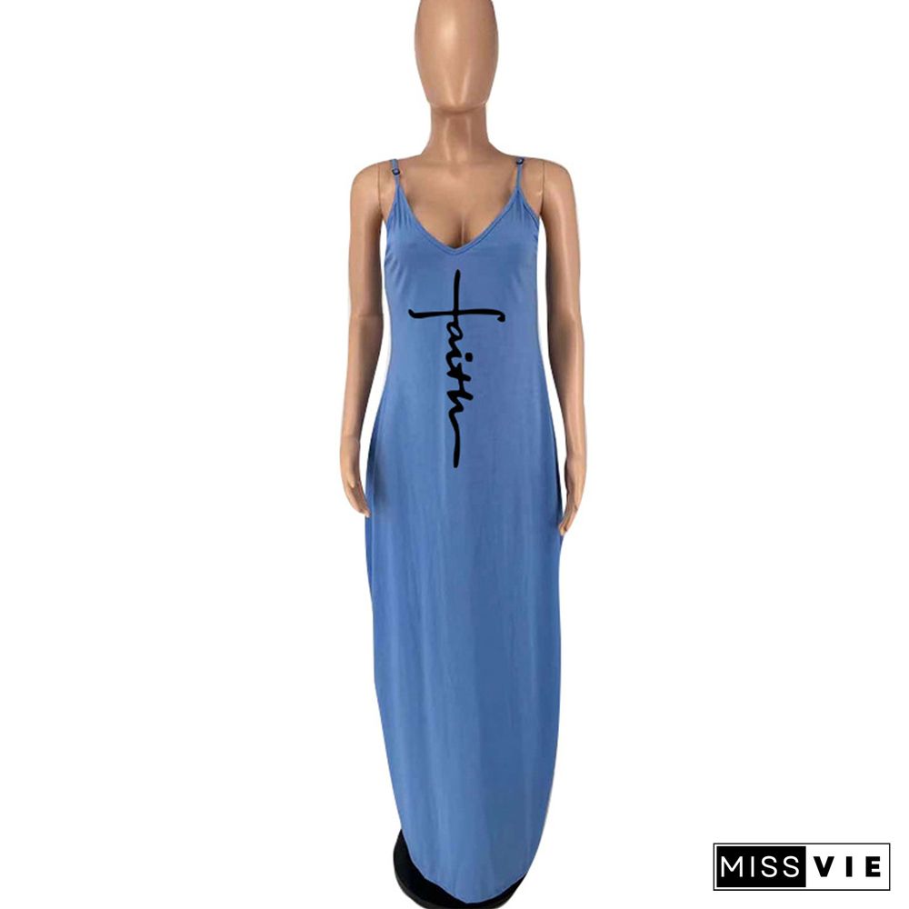 Casual V-neck Pocket Sleeveless Loose Maxi Dress