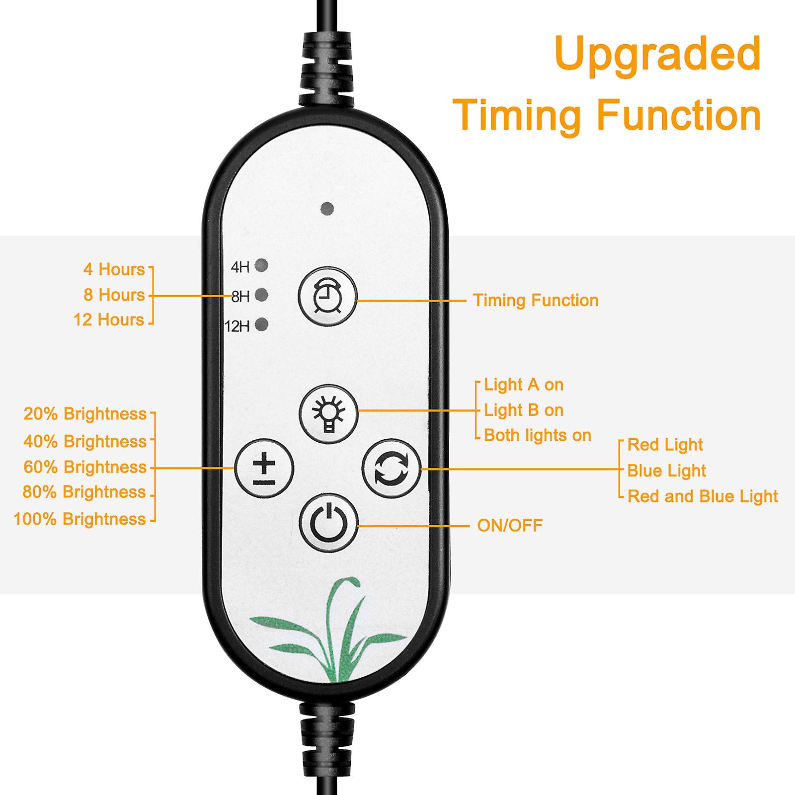 Sunlike Led Grow Light With Blue Red Light Auto On/off 4/8/12h Timer 5 Brightness Leves Waterproof Clip Plant Growing Light For Indoor Plant Seedlings