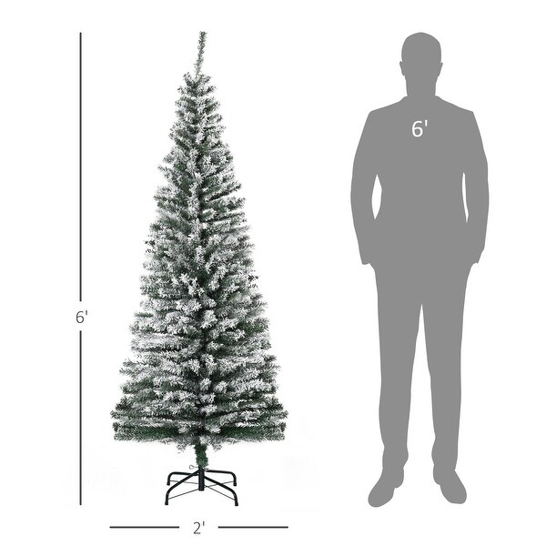 6' Unlit SnowFlocked Artificial Christmas Tree，Slim Design with 492 Tips，for Winter Holiday Decor