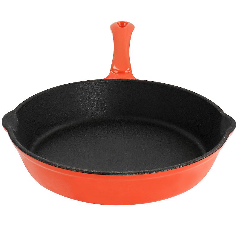 MegaChef Pro Enameled Round 8 Inch PreSeasoned Cast Iron Frying Pan in Orange