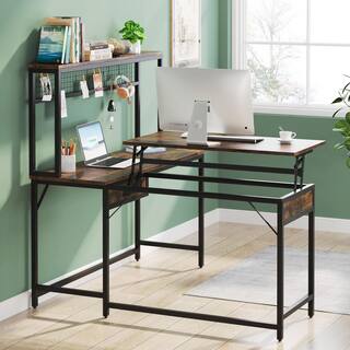 TRIBESIGNS WAY TO ORIGIN Perry 55 in. L-Shaped Brown Wood Computer Desk with Hutch and Adjustable Lift Top J-G393