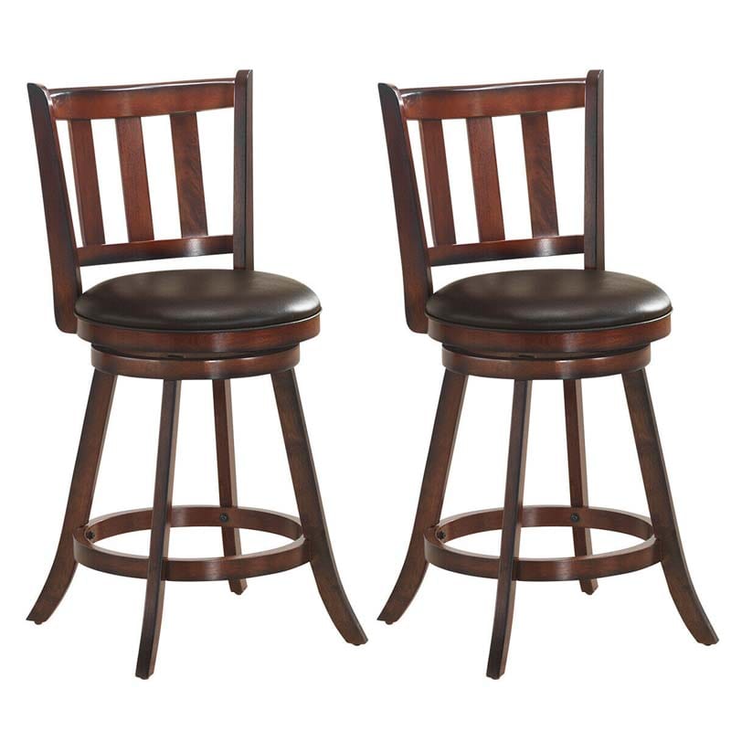 2-Pack Wood Swivel Bar Stools Counter Height Kitchen Dining Chairs Pub Stools with Soft Leather Seat