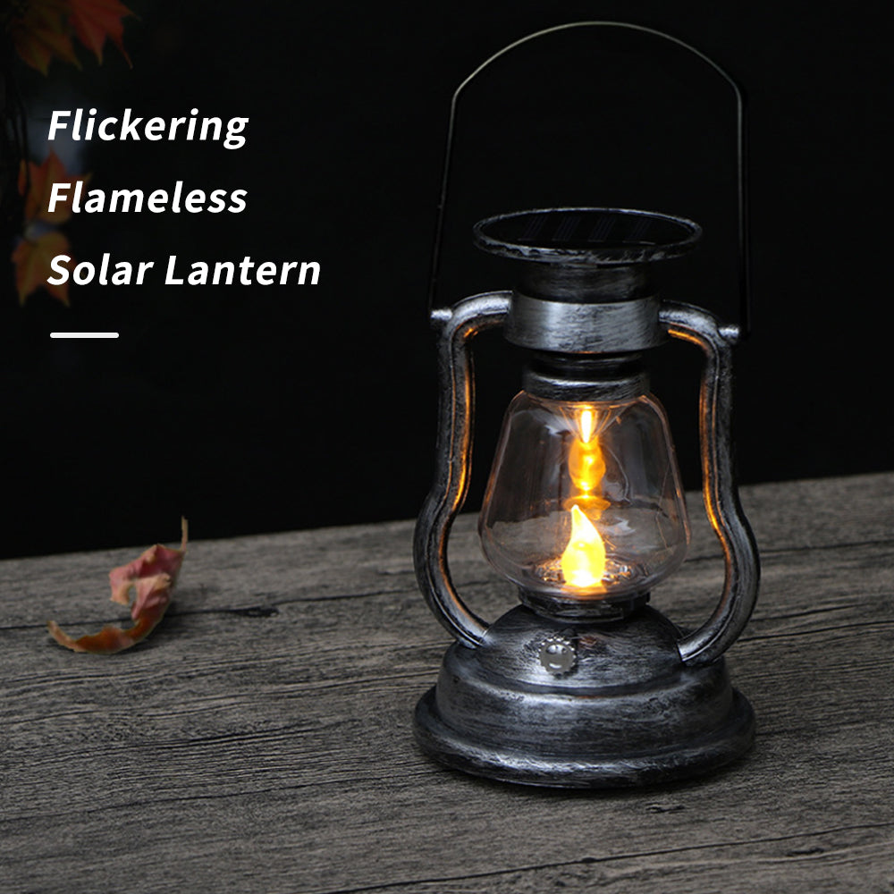 Tomshoo Solar Powered Hanging Candle Light Retro LEDs Oil Lamp Flickering Flameless Solar Lantern Outdoor Hanging Lighting for Patio Garden Yard Tent