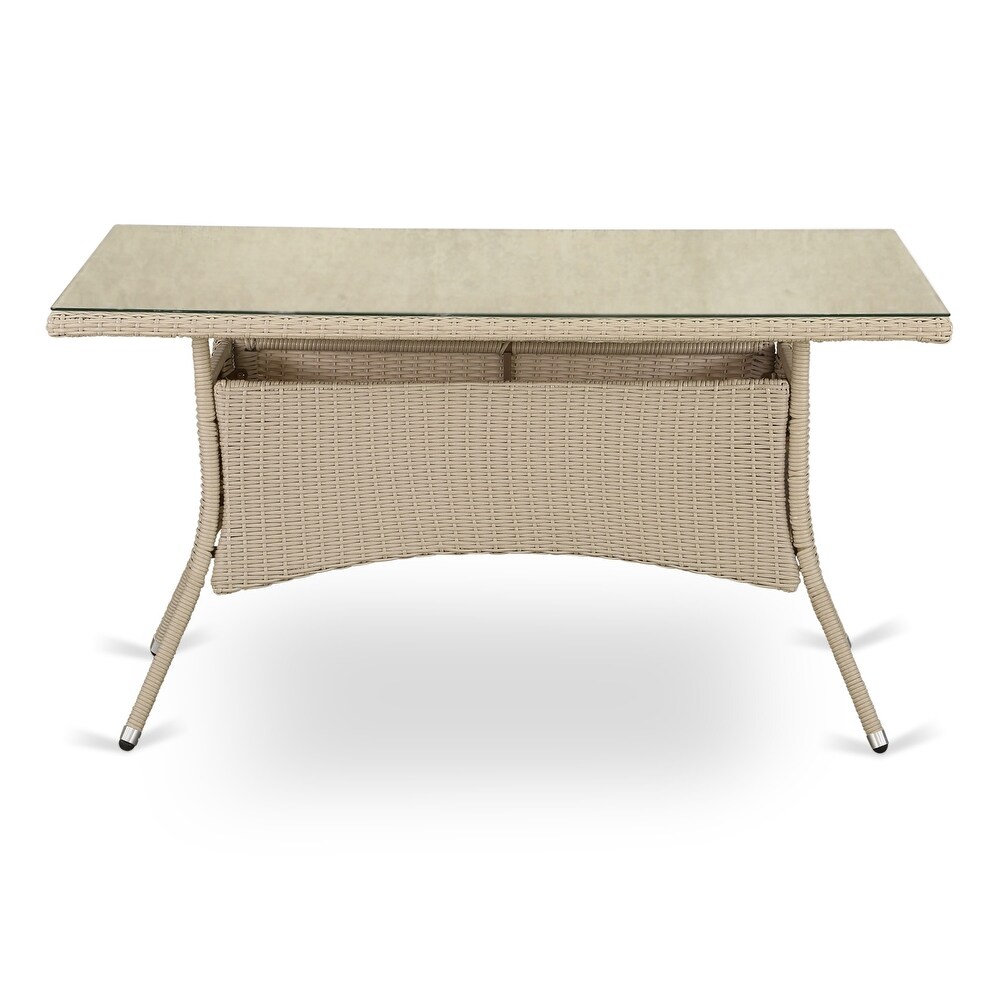 East West Furniture HVLTG53V Patio Wicker Dining Table   Rectangle PE Wicker Table with Glass Top  36x55 Inch  Cream