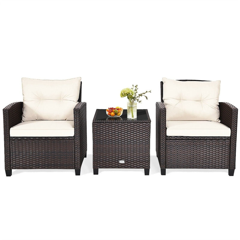 3 Pieces Patio Rattan Furniture Set Outdoor Wicker Conversation Set with Washable Cushion and Coffee Table