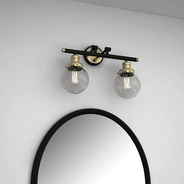 2 Light Vanity Light in Black W/Antique brass with Clear Seedy Glass - W:17.8*H:13.19*E:7.95