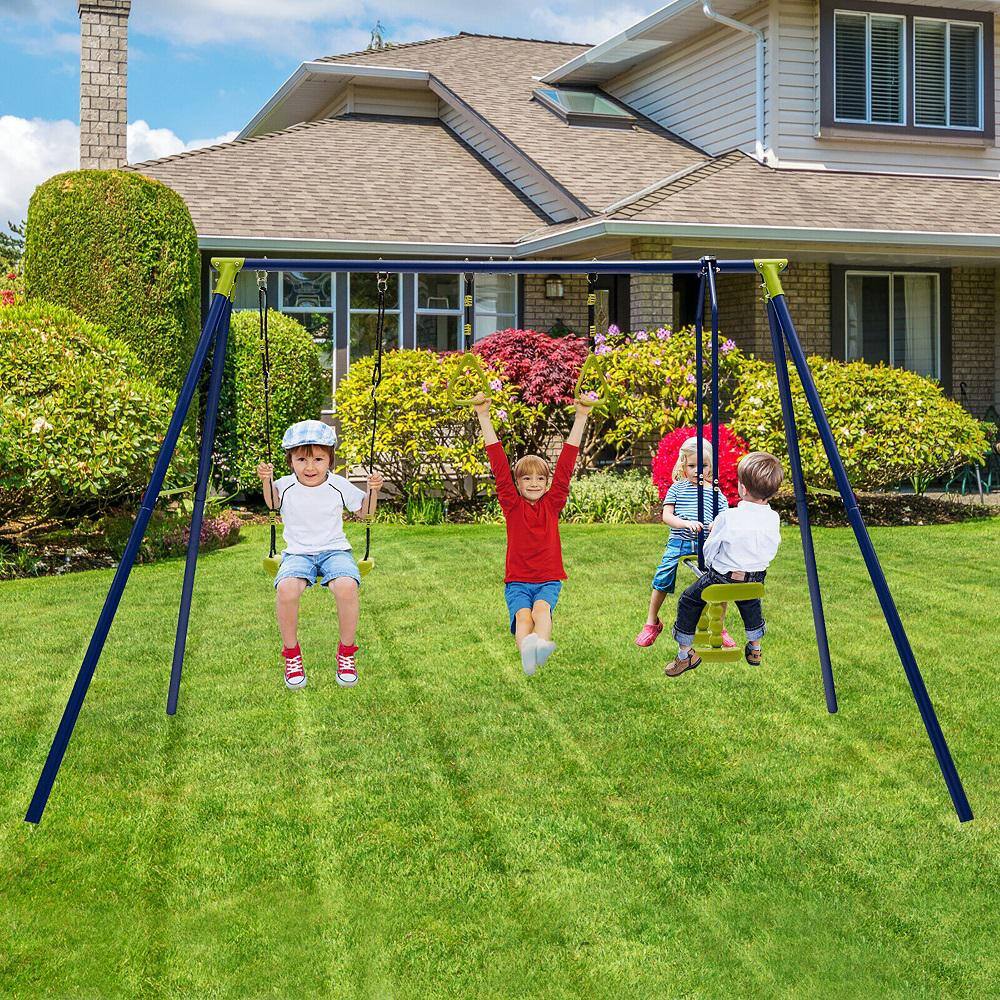 Gymax 440 lbs. Swing Set 3-in-1 Kids Swing Stand with Swing Gym Rings Glider for Backyard GYM10811