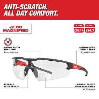 MW Clear +2.00 Bifocal Safety Glasses Magnified Anti-Scratch Lenses (3-Pack) 48-73-2204X3