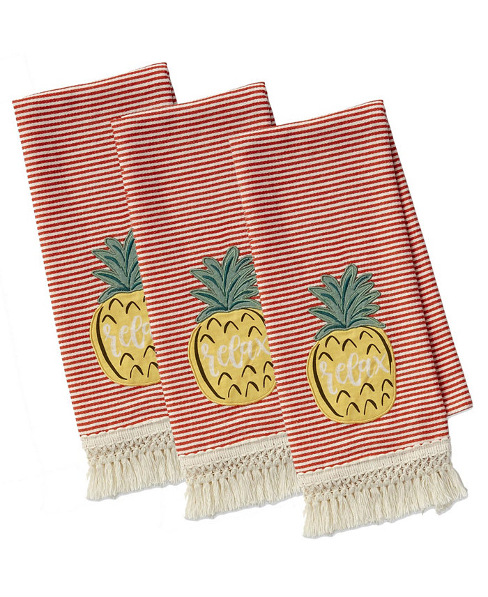 Design Imports Island Tropics Pineapple Embellished Dishtowels Set of 3