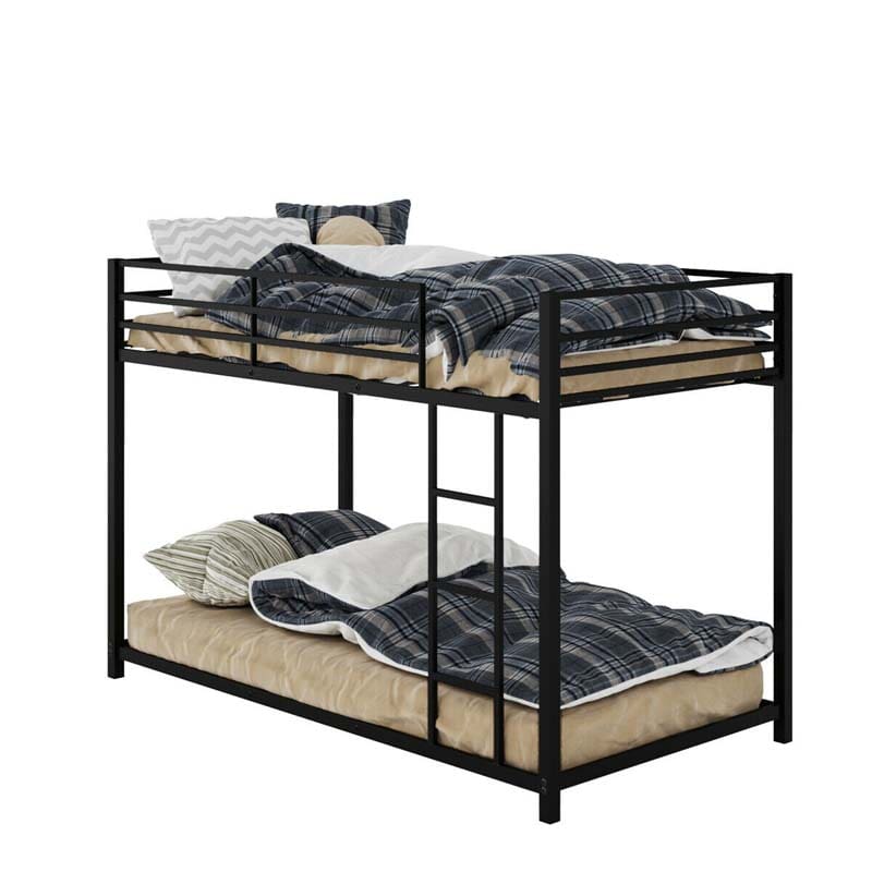 Metal Bunk Bed Twin Over Twin, Classic Bunk Bed Frame Platform with Side Ladder & Safety Guardrail