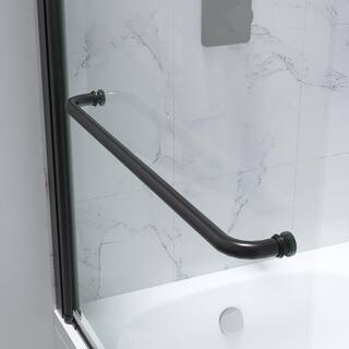 FELYL Mocha 34 in. W x 58 in. H Pivot Semi Frameless Tub Door in Matte Black Finish with Clear Tempered Glass FL12013458B