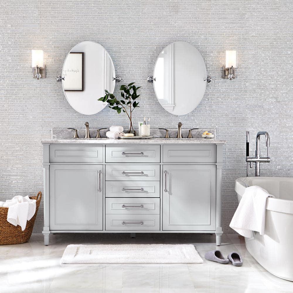 Home Decorators Collection Aberdeen 60 in W x 22 in D x 345 in H Bath Vanity in Dove Gray with White Carrara Marble Top