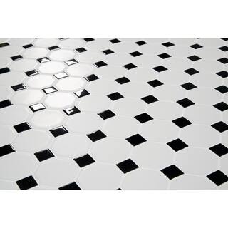 Daltile Octagon and Dot Matte White with Black Dot 12 in. x 12 in. Glazed Ceramic Mosaic Tile (1 sq. ft.each) 65012OCT21CC1P2