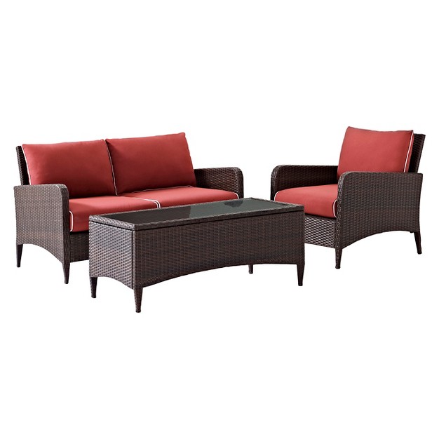 Kiawah 3 Piece Outdoor Wicker Seating Set Sangria Crosley