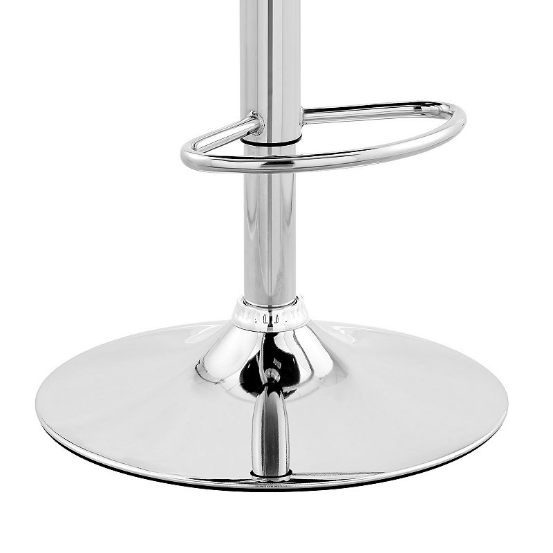 Faux Leather and Metal Adjustable Bar Stool， Gray and Silver