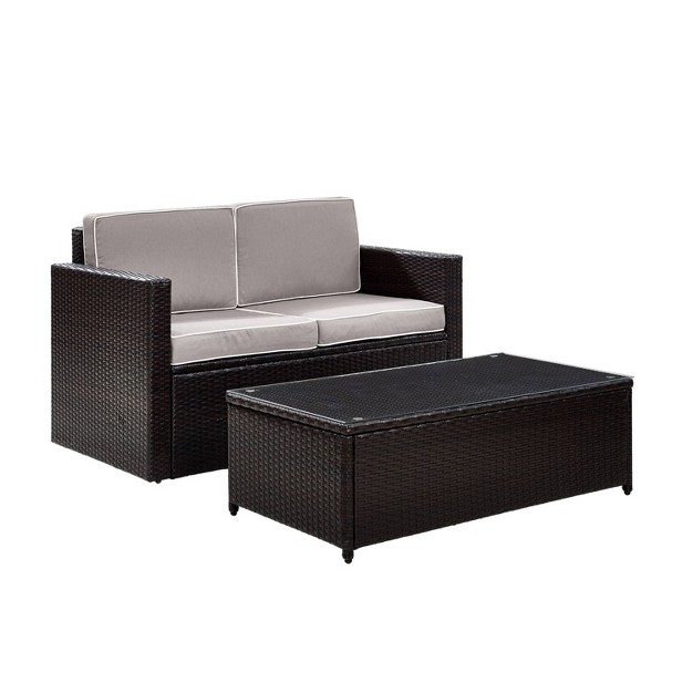 Palm Harbor 2pc Outdoor Wicker Seating Set With Gray Cushions Loveseat amp Glass Top Table Crosley