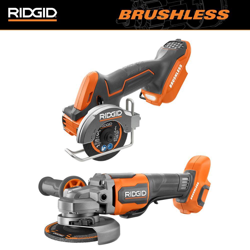 RIDGID 18V Brushless Cordless 2-Tool Combo Kit with SubCompact Multi-Material Saw and Angle Grinder (Tools Only) R87547B-R86047B