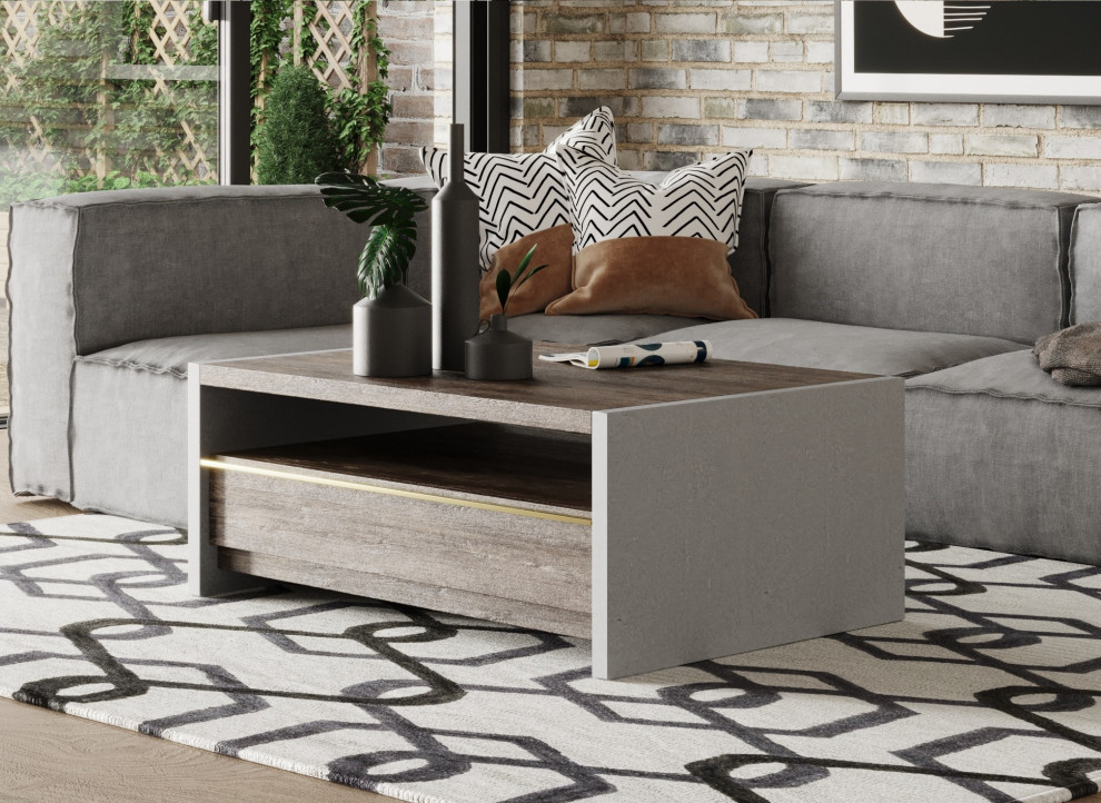 Modrest Melbost Modern Dark Gray Concrete and Walnut Coffee Table   Industrial   Coffee Tables   by Vig Furniture Inc.  Houzz