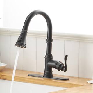 BWE Single-Handle Pull-Down Sprayer 3 Spray High Arc Kitchen Faucet With Deck Plate in Matte Black A-94551-Black