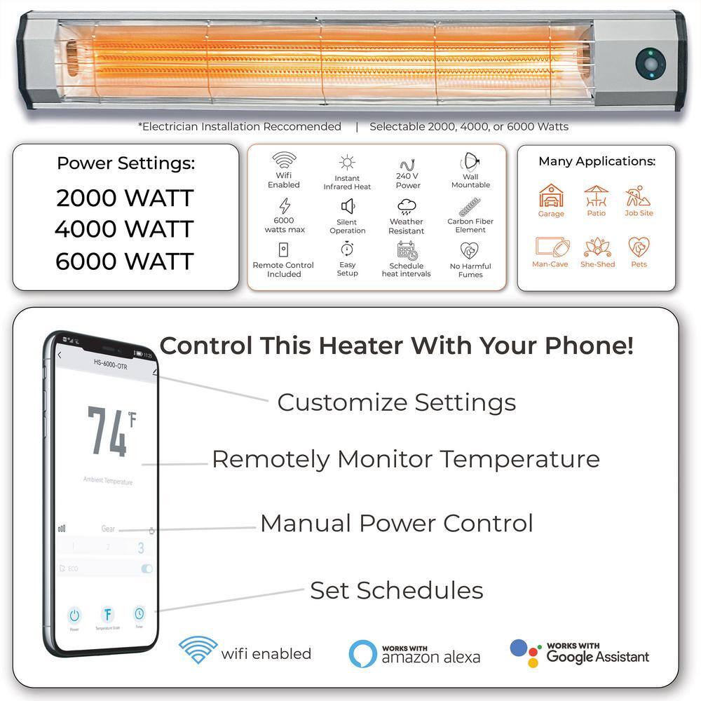 Heat Storm 6000-Watt  20000-BTUs - Infrared Quartz Wi-Fi Enabled Weather-Proof Silent 240-Volt Electric Heater with Motion Sensor HS-6000-OTR