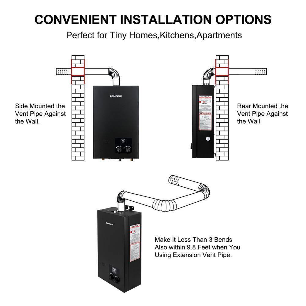 CAMPLUX ENJOY OUTDOOR LIFE Camplux 10L 2.64 GPM Residential High Capacity Color Screen Liquid Propane Gas Tankless Water Heater Black CM264B-N1