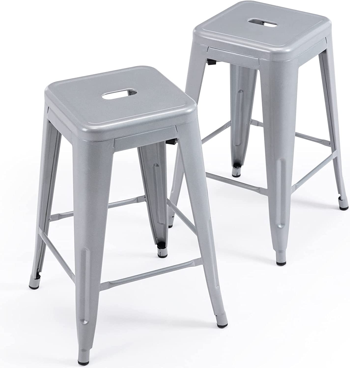 24 Inch Metal Bar stools, Backless Counter Height Barstools, Indoor Outdoor Stackable Stools with Square Seat