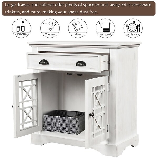 White Retro Storage Cabinet wih Doors Wood Drawer Storage Chest