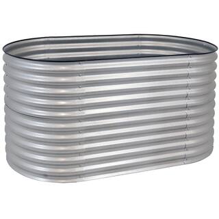 Sunnydaze Decor Sunnydaze 62.5 in. W x 32 in. H Silver Oval Stand-Up Steel Raised Garden Bed HST-884