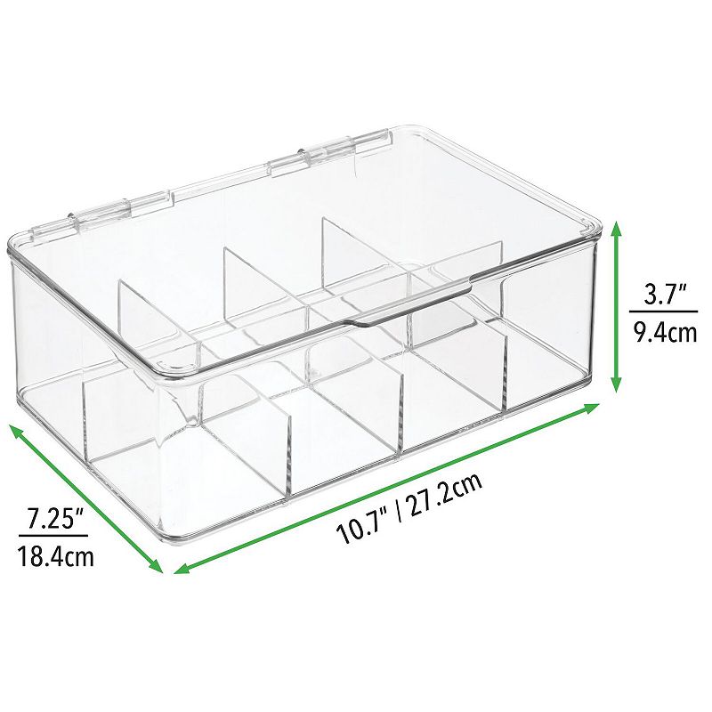 mDesign Plastic Divided First Aid Storage Box Kit with Hinge Lid， 2 Pack - Clear