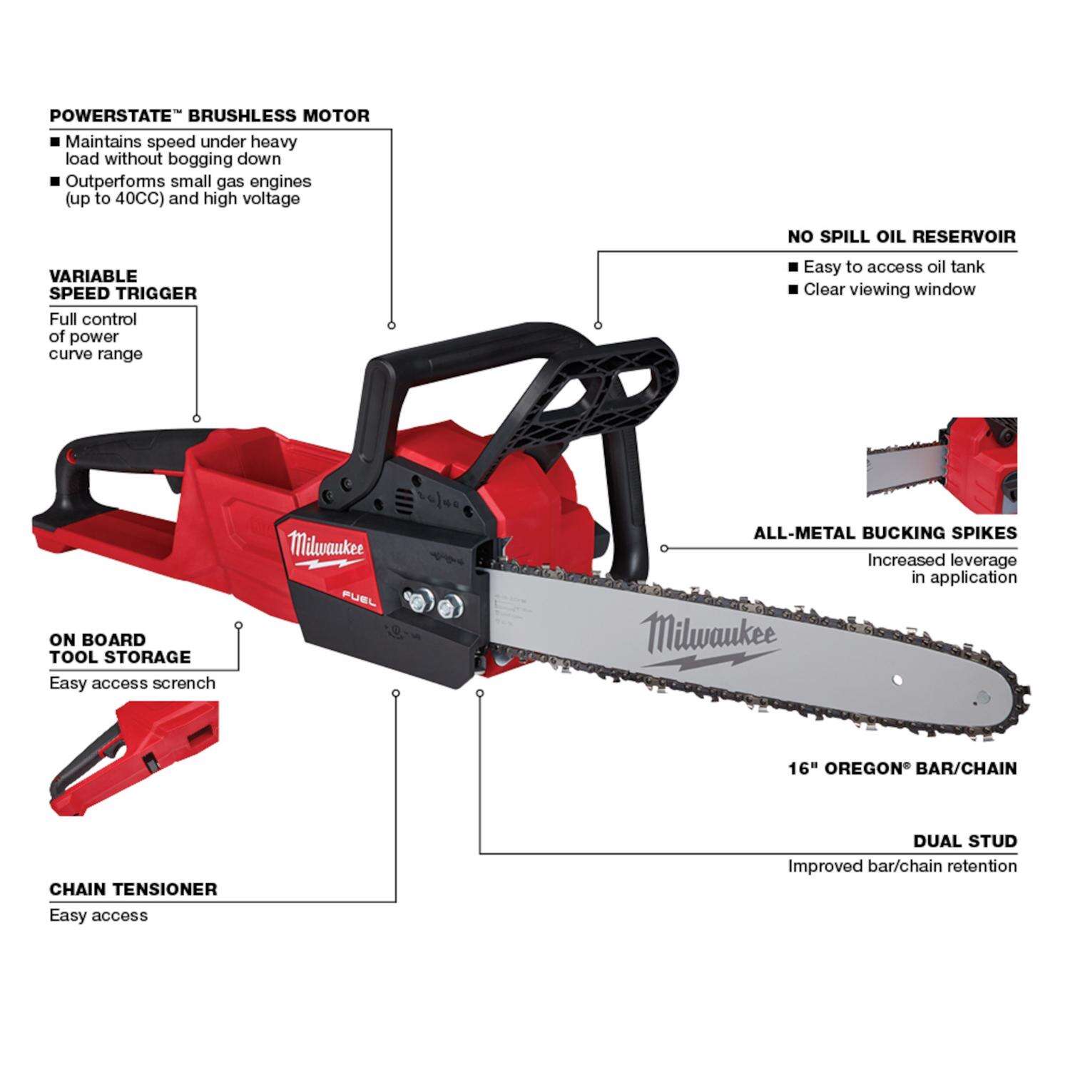 MW M18 FUEL 16 in. 18 V Battery Chainsaw Tool Only